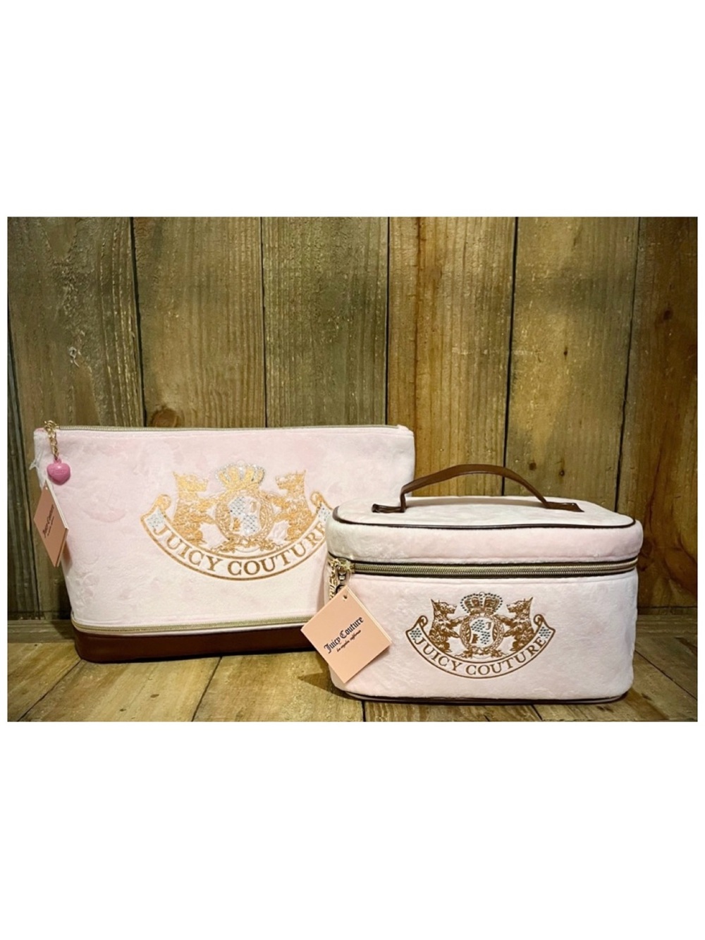 Juicy Couture Pink & Brown Matching Travel Bag Set of 2. - Picture 2 of 16